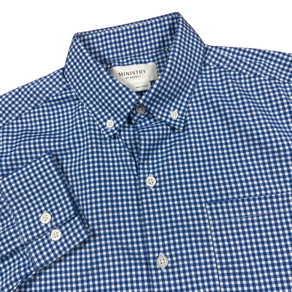 Ministry of Supply Shirt Mens Small Blue Check Archive Tech Performance Gingham
